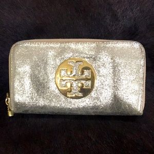 Tory Burch Metallic Gold Zip Wallet